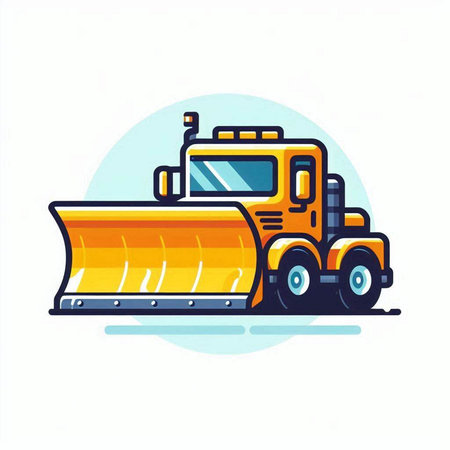 Tractor with snow plow. Vector illustration in flat style.のイラスト素材
