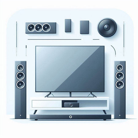 Illustration of a home theater with speakers on a white background.のイラスト素材