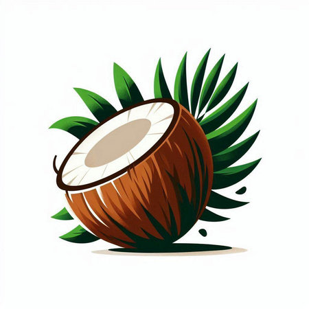 Coconut with leaves on a white background. Vector illustration.のイラスト素材