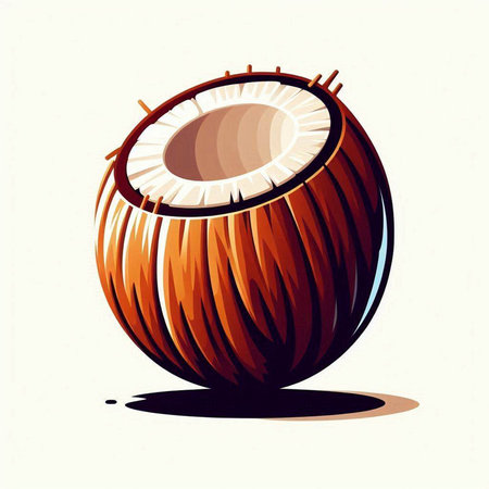 Illustration of a coconut in cartoon style on a white background.のイラスト素材