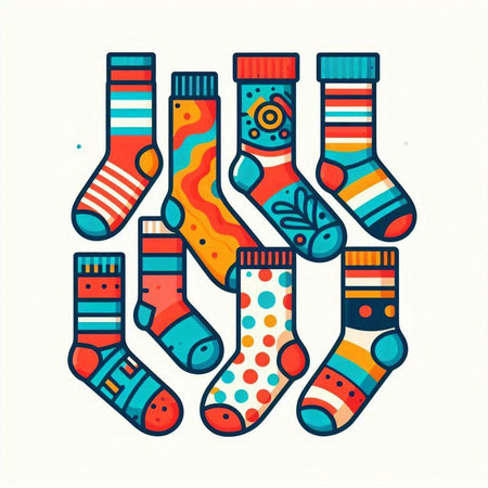 Colorful socks isolated on white background. Vector illustration. Doodle style.のイラスト素材