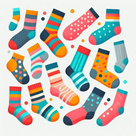 Colorful socks collection isolated on white background. Vector stock illustration.のイラスト素材