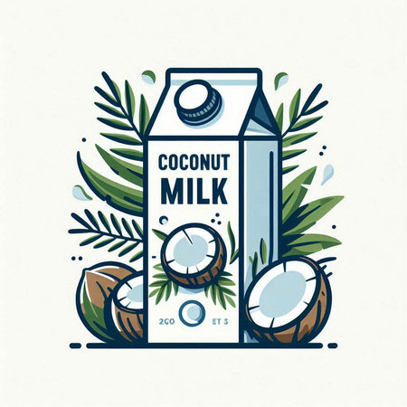 Coconut milk label. Vector illustration in flat linear style.のイラスト素材