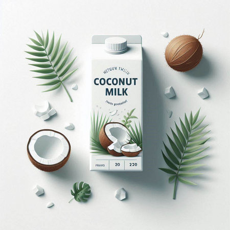 Coconut cosmetics packaging mockup on white background, top viewのイラスト素材