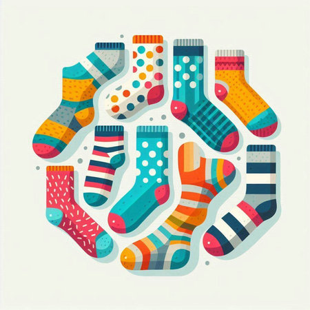 Colorful socks isolated on white background. Flat style vector illustration.のイラスト素材