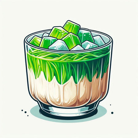 Cocktail with ice cubes in a glass cup. Vector illustration.のイラスト素材