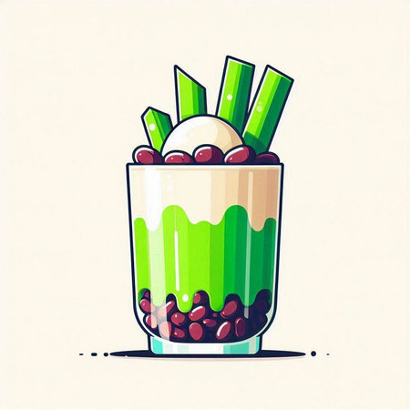 Cocktail with ice cream, celery and beans. Vector illustration.のイラスト素材