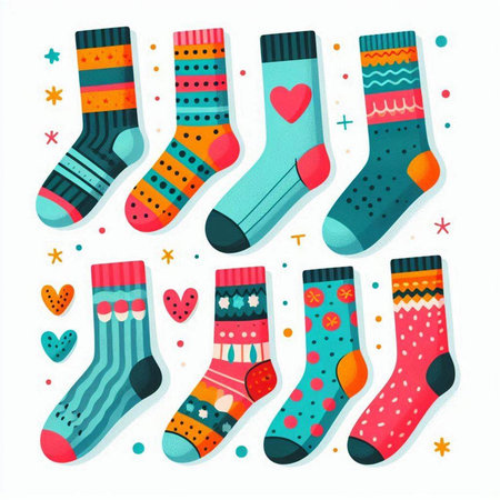 Set of cute socks with different patterns. Vector illustration for your designのイラスト素材