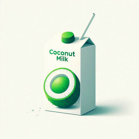 Coconut milk carton box with green circle on white backgroundのイラスト素材
