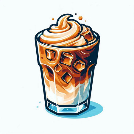 Iced coffee with whipped cream on white background. Vector illustration.のイラスト素材