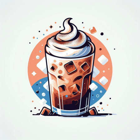Iced coffee with whipped cream in a glass. Vector illustration.のイラスト素材