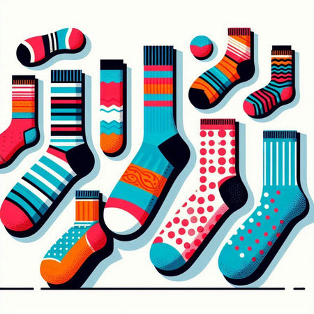 Set of colorful socks on a white background. Vector illustration in retro style.のイラスト素材