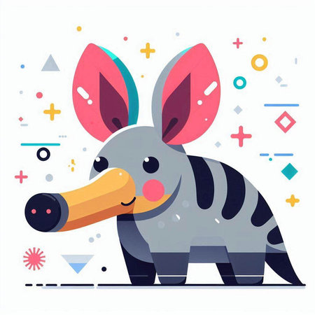 Cute cartoon baby rhinoceros on colorful background. Vector illustration.のイラスト素材