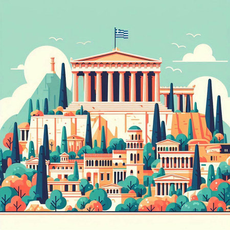 Athens, Greece. Vector illustration in flat design style. Travel and tourism.のイラスト素材