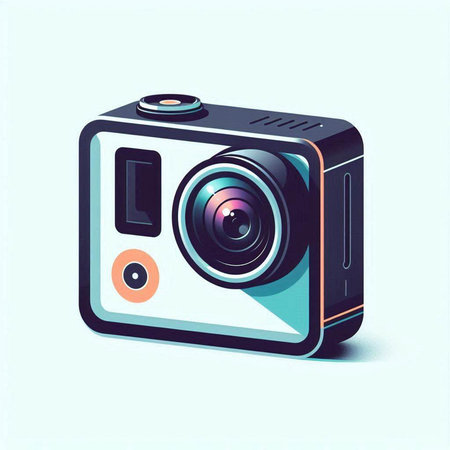 Retro camera on a blue background. Vector illustration in cartoon style.のイラスト素材
