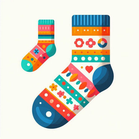 Colorful socks isolated on white background. Vector illustration in flat style.のイラスト素材