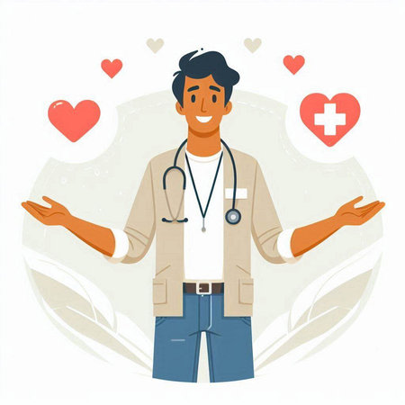 Vector illustration of a male doctor with stethoscope and heart.のイラスト素材