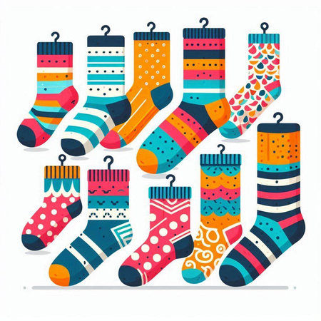 Set of colorful socks for Christmas and New Year. Vector illustration.のイラスト素材