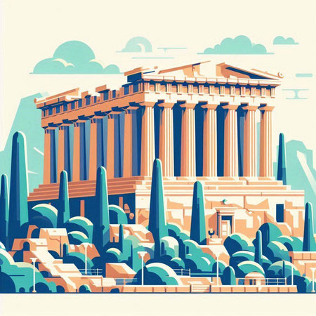 Athens, Greece. Famous landmark. Vector illustration in retro styleのイラスト素材