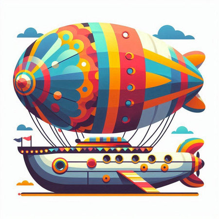Cartoon airship. Vector illustration in flat style on white background.のイラスト素材
