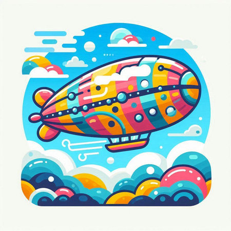Airship in the sky. Colorful vector illustration in cartoon style.のイラスト素材