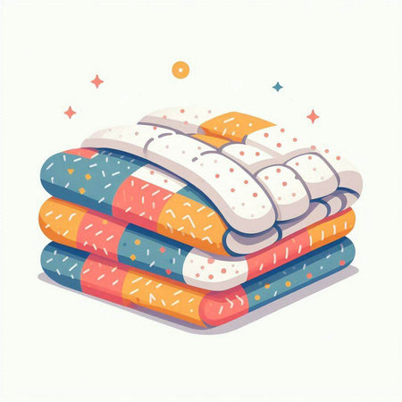 Stack of colorful bedding. Vector illustration in flat cartoon style.のイラスト素材