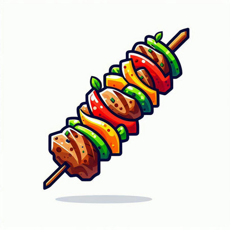 Skewers of meat on a skewer. Vector illustration.のイラスト素材