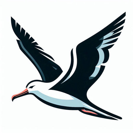 Flying seagull isolated on a white background. Vector illustration.のイラスト素材