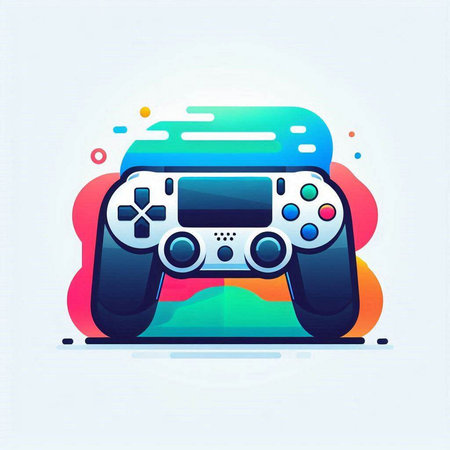 Video game controller with colorful background. Modern flat style vector illustration.のイラスト素材