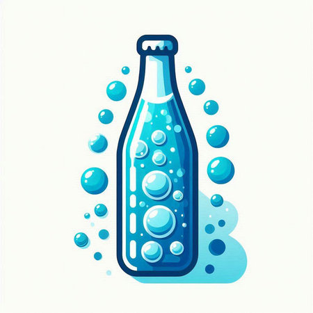 Bottle of water with bubbles on white background. Vector illustration.のイラスト素材
