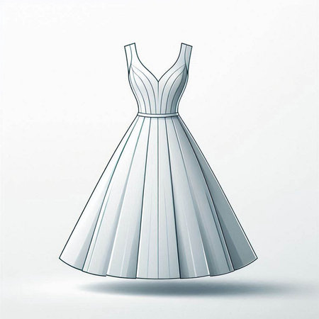 Illustration of a white wedding dress on a white background with shadowのイラスト素材