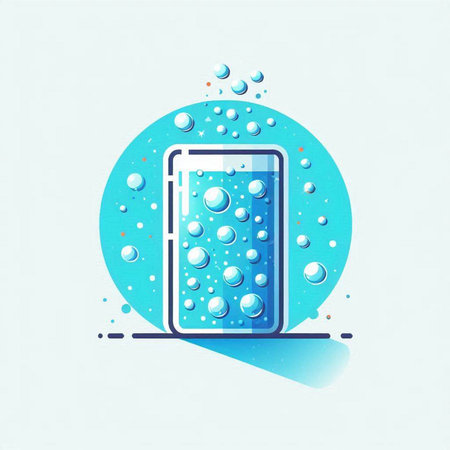 Smartphone with water drops on blue background. Vector illustration. Eps 10のイラスト素材