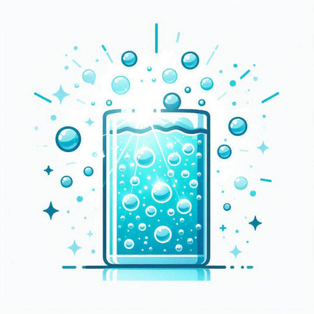 Vector illustration of glass with water and bubbles on a white background.のイラスト素材