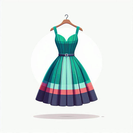 Fashionable dress on a hanger. Vector illustration in flat styleのイラスト素材