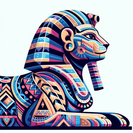 Vector illustration of a stylized Egyptian lion on a white background.のイラスト素材