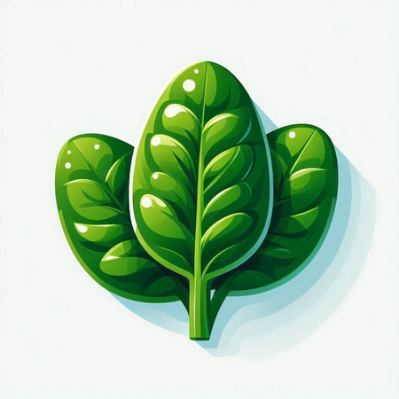 Illustration of two fresh green spinach leaves isolated on white background.のイラスト素材