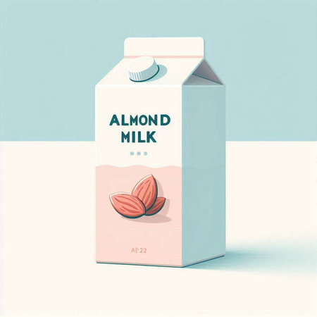 Almond milk in a carton box. Illustration in retro styleのイラスト素材