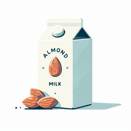 Almond milk in a carton package. Hand drawn vector illustration.のイラスト素材