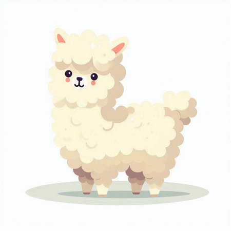 Cute cartoon alpaca on white background. Vector illustration.のイラスト素材