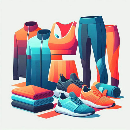 Set of sportswear. Sneakers, pants, sneakers. Vector illustrationのイラスト素材