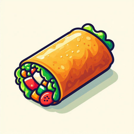 Illustration of a roll of burritos on a white backgroundのイラスト素材