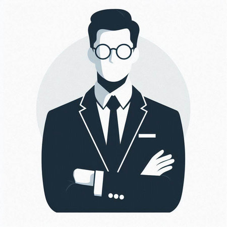 Man in suit and glasses. Vector illustration in a flat style.のイラスト素材
