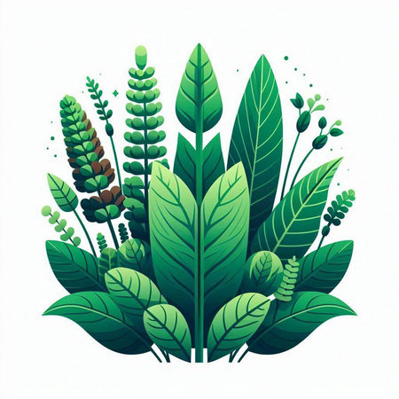 Vector illustration of green leaves on a white background. Natural design element.のイラスト素材