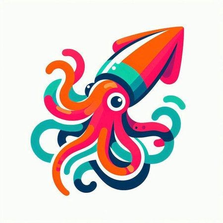 Octopus with rocket. Vector illustration on a white background. Cartoon style.のイラスト素材