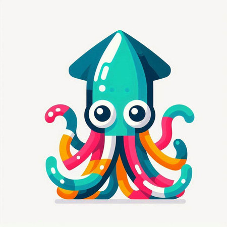 Funny cartoon octopus character. Vector illustration in flat style.のイラスト素材