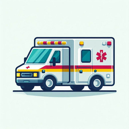 Ambulance car vector illustration. Flat style. Isolated on white background.のイラスト素材