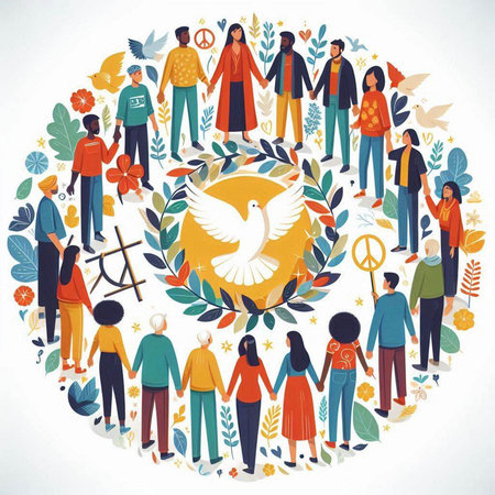 International Day of Peace. Vector illustration of people around the globe.のイラスト素材