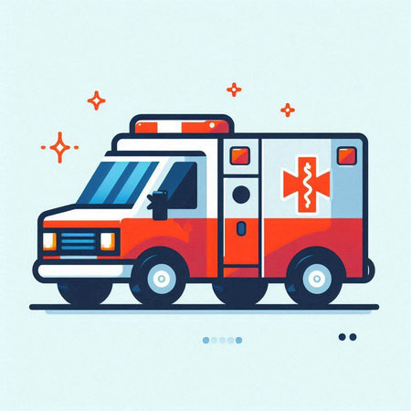 Ambulance car. Vector illustration of an ambulance car on a blue background.のイラスト素材