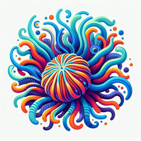 Vector illustration of abstract colorful sun with waves and dots on white backgroundのイラスト素材