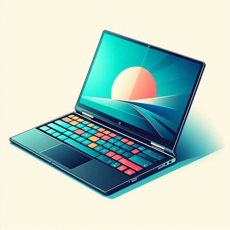 Laptop with sun on screen. Vector illustration. Eps 10.のイラスト素材